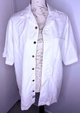 Caribbean Men's Modal Blend White Short Sleeve Camp Shirt Size Medium